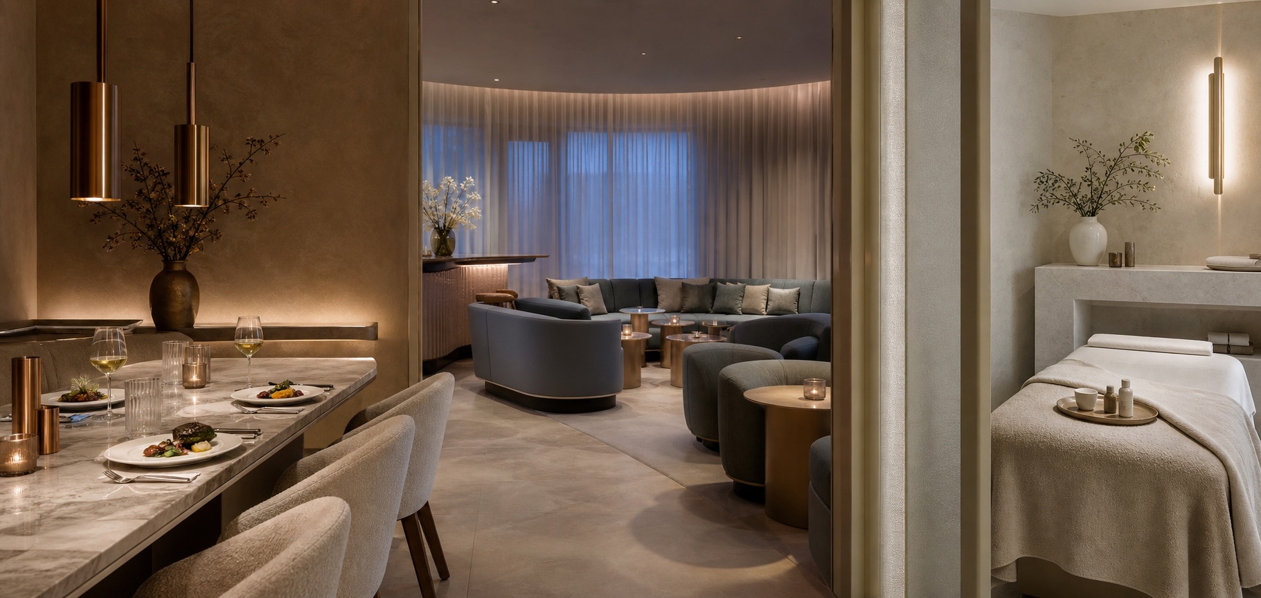 Warm signature dining room